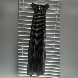 La Hearts Gray and White Striped Backless Dress